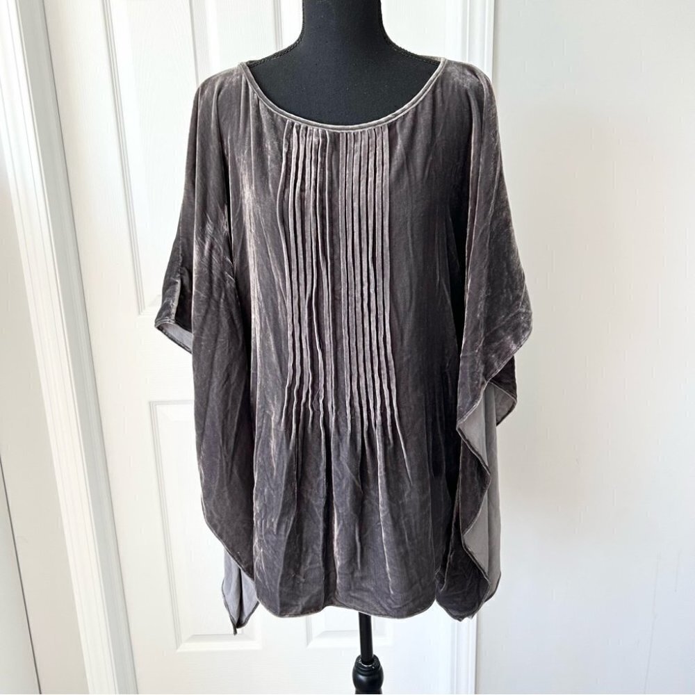 Calypso St Barth Grey Batwing Sleeve Silk Blend Velvet Blouse